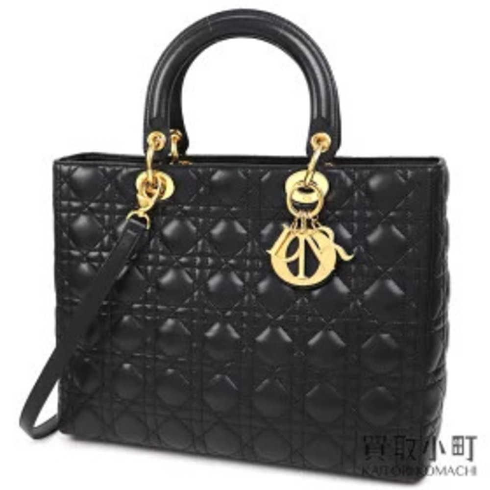 Dior Lady Bag Cannage Stitch Black Lambskin Shoulder Tote Quilted Charm